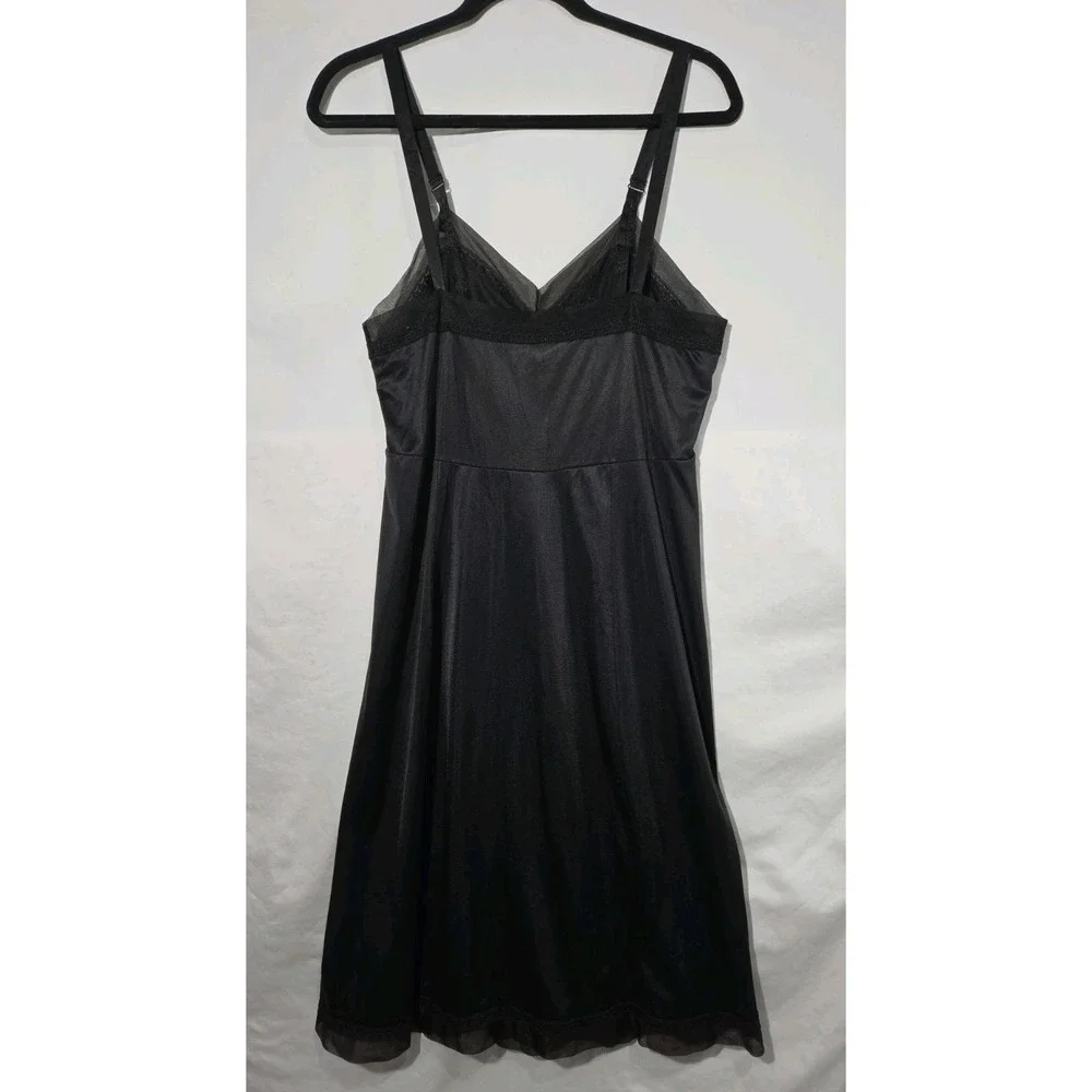 1960s Philmaid Full Slip Dress Womens‎ 38 Black Vintage Embroidered Mesh Trim